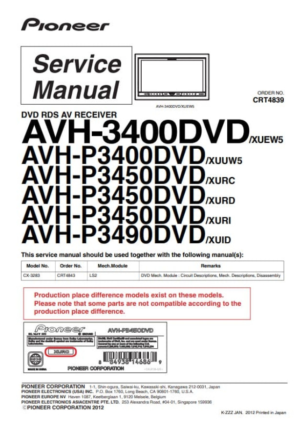 AVH-3400DVD, AVH-P3400DVD, AVH-P3450DVD, AVH-P3490DVD, CX-3283